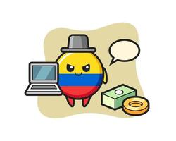 Ilustración de mascota de la insignia de la bandera de Colombia como hacker vector