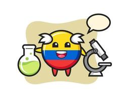 Personaje de mascota de la insignia de la bandera de Colombia como científico vector