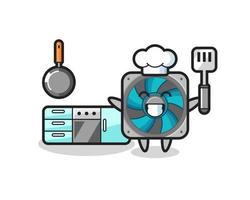 computer fan character illustration as a chef is cooking vector