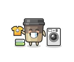 mascota, caricatura, de, taza de café, con, lavadora vector