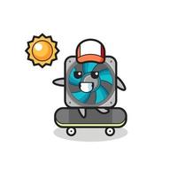 computer fan character illustration ride a skateboard vector