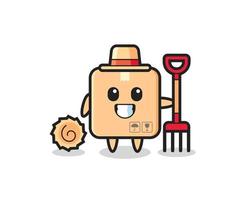 Mascot character of cardboard box as a farmer vector