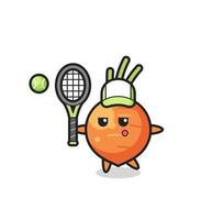 Cartoon character of carrot as a tennis player vector