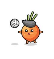 Character cartoon of carrot is playing volleyball vector