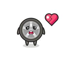 car wheel cartoon illustration is broken heart vector