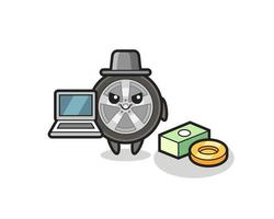 Mascot Illustration of car wheel as a hacker vector