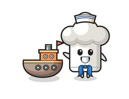 mascota de personaje de gorro de cocinero como marinero vector