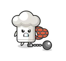 mascota de personaje de gorro de cocinero como prisionero vector