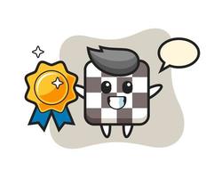 chess board mascot illustration holding a golden badge vector