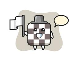 personaje de dibujos animados de tablero de ajedrez sosteniendo una bandera vector