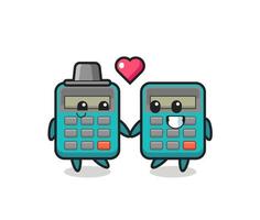 calculator cartoon character couple with fall in love gesture vector