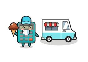 Mascot cartoon of calculator with ice cream truck vector