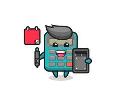 Ilustración de la mascota de la calculadora como diseñador gráfico. vector