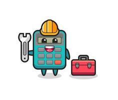 Mascot cartoon of calculator as a mechanic vector