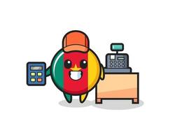 Illustration of cameroon flag badge character as a cashier vector