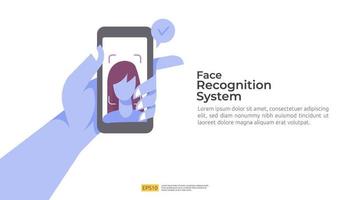 Reconocimiento facial. sistema de seguridad de identificación de datos biométricos faciales vector