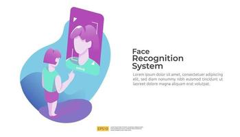 Face recognition. facial biometric data identification security system vector