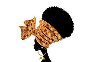 portrait beautiful African woman in traditional turban tribal motif vector