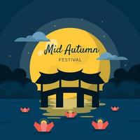 fondo del festival del medio otoño con luna llena en diseño plano vector