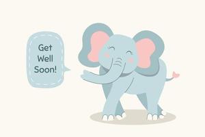 Get well soon quote concept with cute elephant in flat design vector