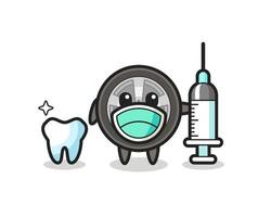 Personaje de mascota de rueda de coche como dentista. vector