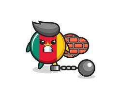 Character mascot of cameroon flag badge as a prisoner vector