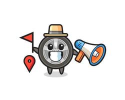 Character cartoon of car wheel as a tour guide vector