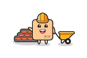 Cartoon character of cardboard box as a builder vector