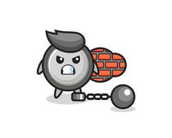 Character mascot of button cell as a prisoner vector