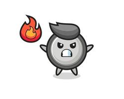 button cell character cartoon with angry gesture vector