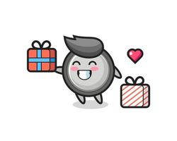 button cell mascot cartoon giving the gift vector