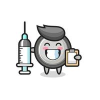 Ilustración de mascota de pila de botón como médico vector