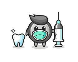 Personaje de mascota de pila de botón como dentista. vector