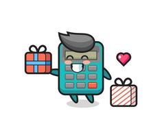 calculator mascot cartoon giving the gift vector