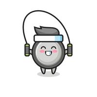 button cell character cartoon with skipping rope vector