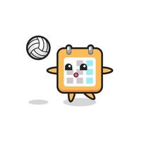 personaje de dibujos animados de calendario está jugando voleibol vector