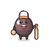 Cartoon character of black olive as a baseball player vector