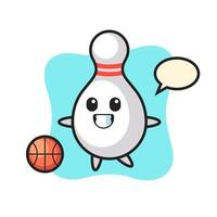 Illustration of bowling pin cartoon is playing basketball vector