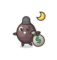 Illustration of black olive cartoon is stolen the money vector