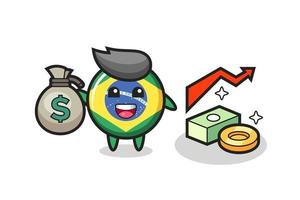 brazil flag badge illustration cartoon holding money sack vector