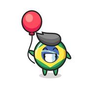 brazil flag badge mascot illustration is playing balloon vector