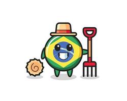 Mascot character of brazil flag badge as a farmer vector