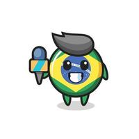 Character mascot of brazil flag badge as a news reporter vector