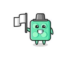 Cartoon character of brick toy holding a flag vector