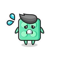 brick toy mascot character with afraid gesture vector