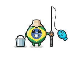 Personaje de mascota de la insignia de la bandera de Brasil como pescador vector