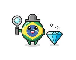 Illustration of brazil flag badge character with a diamond vector