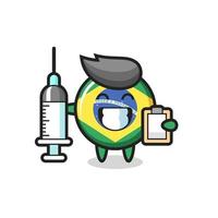 Ilustración de mascota de la insignia de la bandera de Brasil como médico vector