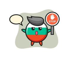 bulgaria flag badge character illustration holding a stop sign vector