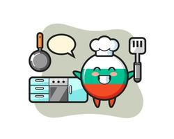 ilustración de personaje de insignia de bandera de bulgaria mientras un chef está cocinando vector
